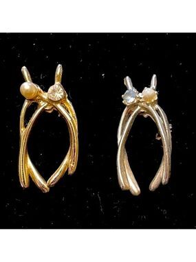 Vintage Wishbone Brooches silver and gold tone